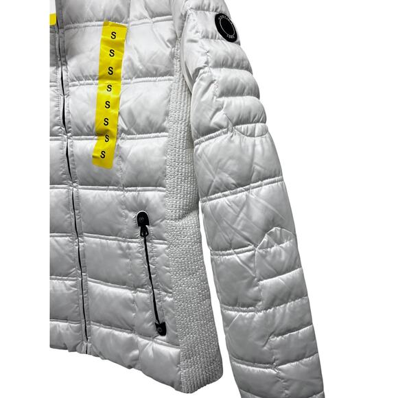 Nautica White Puffer Zip Up Jacket Small Removable Hood Pockets Stretch New - Picture 5 of 12